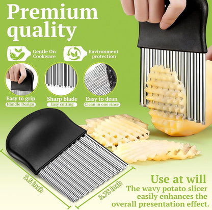 Large Crinkle Cutter Stainless Steel, French Fry Cutter for Potatoes