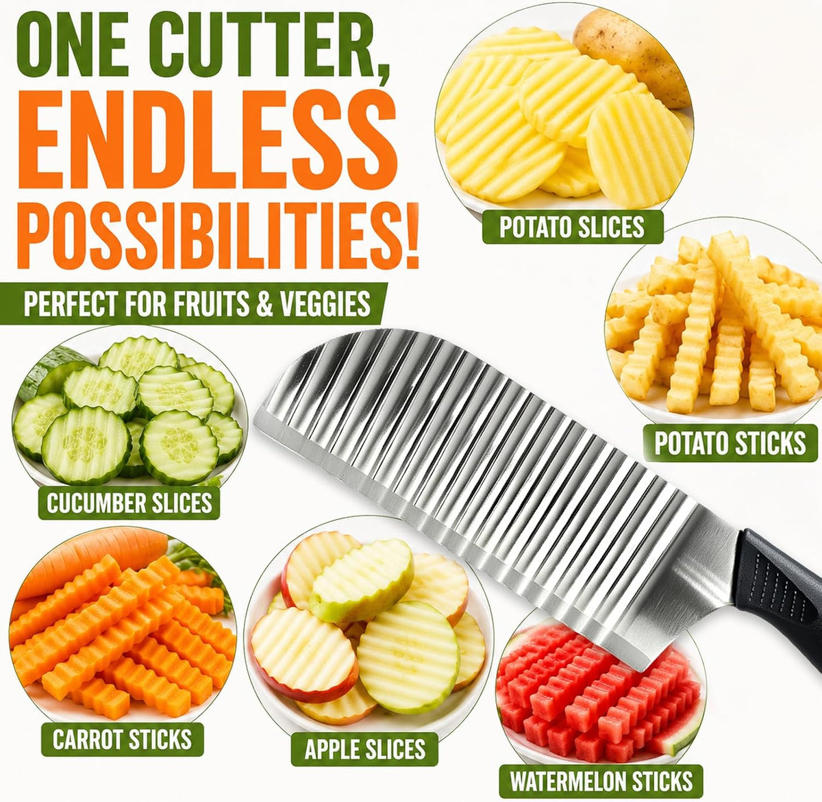 Large Crinkle Cutter Stainless Steel, French Fry Cutter for Potatoes