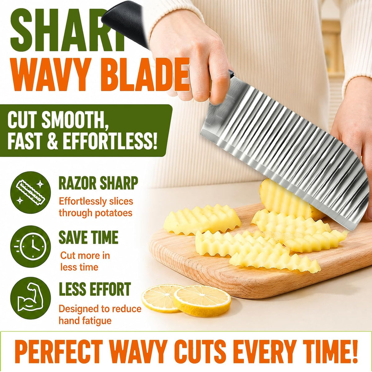 Large Crinkle Cutter Stainless Steel, French Fry Cutter for Potatoes