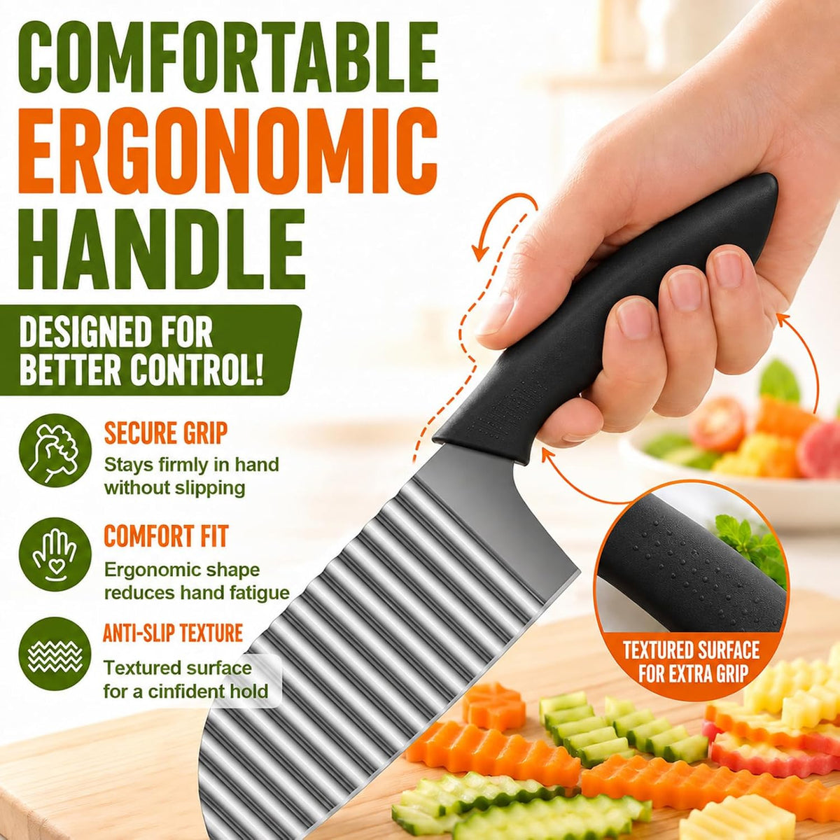 Large Crinkle Cutter Stainless Steel, French Fry Cutter for Potatoes