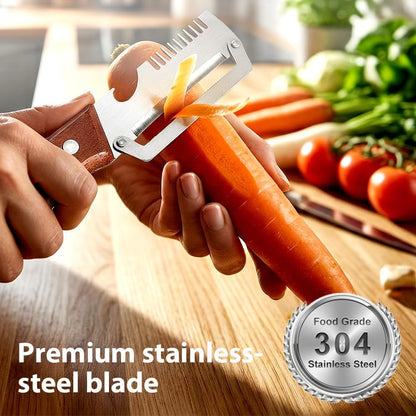 Premium Vegetable Peeler with Wooden Handle and Bottle Opener, Multi-Functional Vegetable Peeler for Kitchen, Kitchen Gadgets Tool for Fruit Pumpkin Peeling Potato Carrot Veggie Peeler (1)