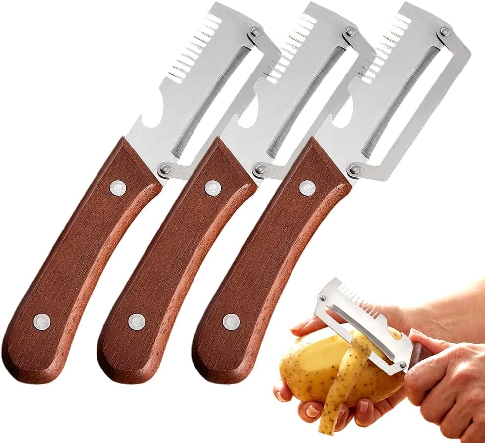 Premium Vegetable Peeler with Wooden Handle and Bottle Opener, Multi-Functional Vegetable Peeler for Kitchen, Kitchen Gadgets Tool for Fruit Pumpkin Peeling Potato Carrot Veggie Peeler (1)