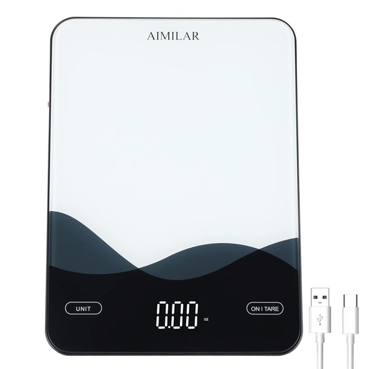 Digital Kitchen Scale 22lb/10kg USB-C Rechargeable, Tempered Glass Top Easy Clean, LED Touch Screen No Buttons, Auto Shut Off
