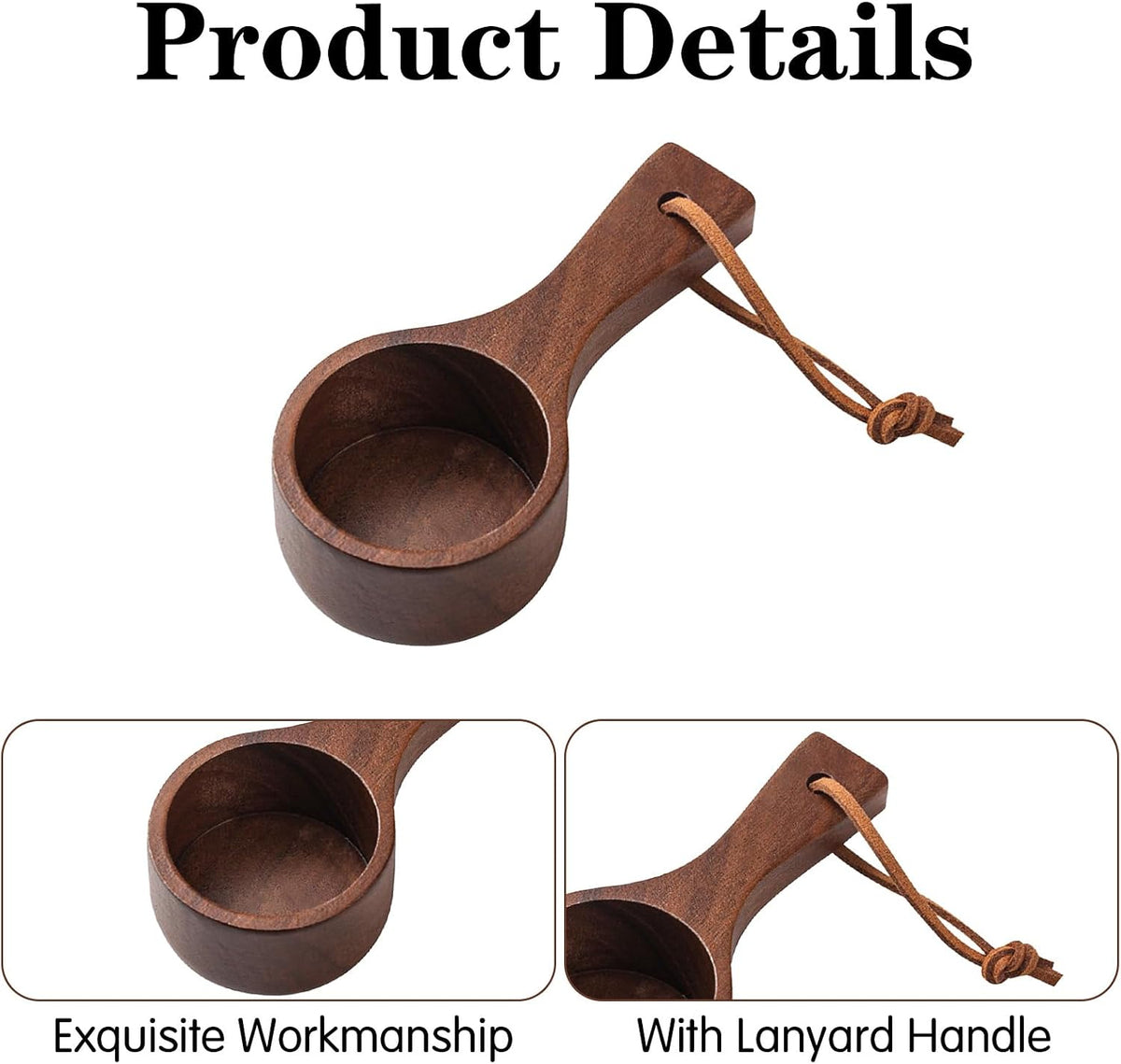 Wooden Coffee Scoop, Small Wooden Spoons, Short Handle Wood Measuring Cups with Lanyard, Wooden Measuring Cups Wood for Jars Containers, Sugar, Pantry Canisters, Laundry Detergent