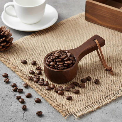 Wooden Coffee Scoop, Small Wooden Spoons, Short Handle Wood Measuring Cups with Lanyard, Wooden Measuring Cups Wood for Jars Containers, Sugar, Pantry Canisters, Laundry Detergent