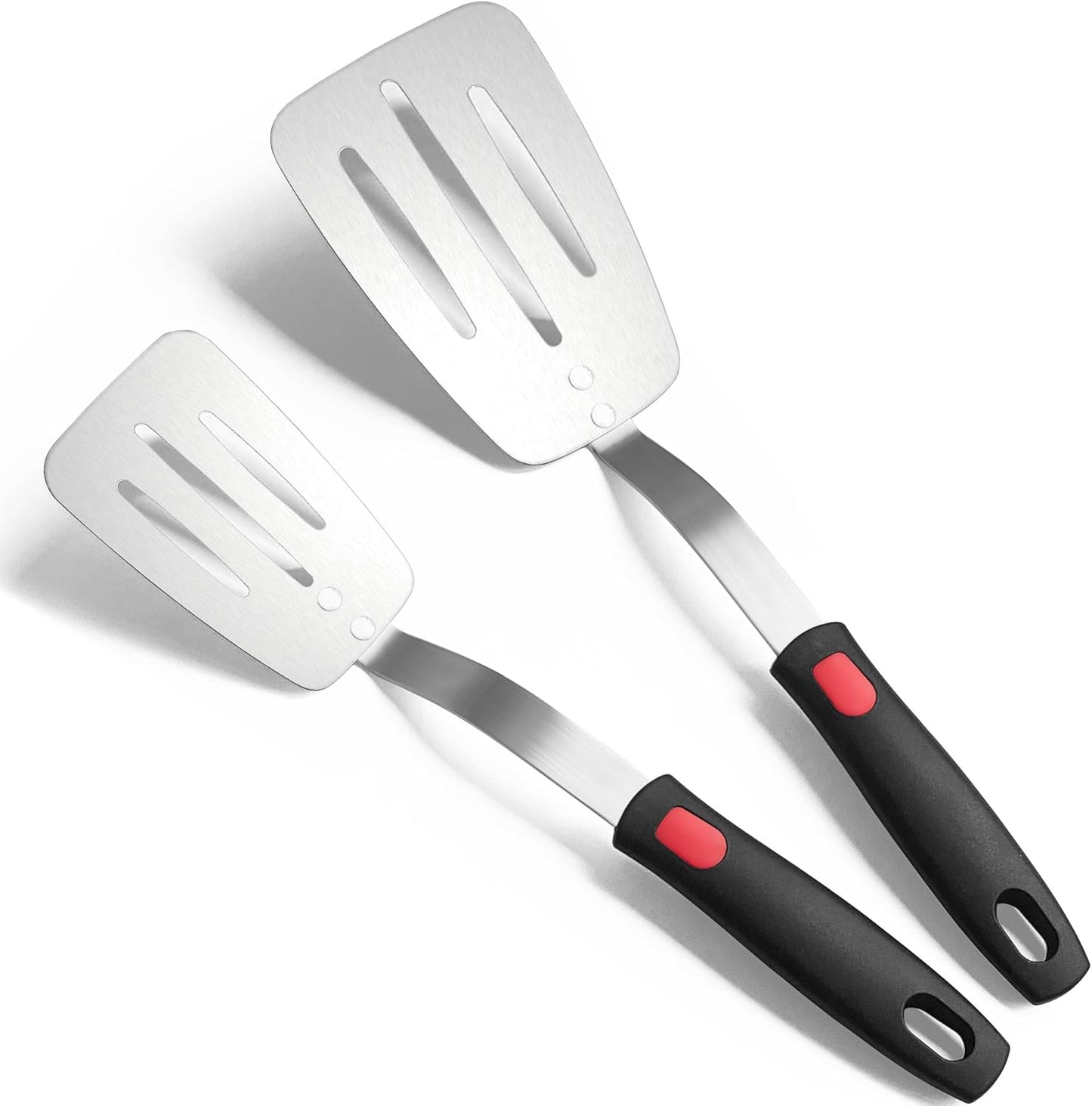 Stainless Steel Spatula, Flexible Metal Slotted Turner for Cast Iron Skillet, Thin Blade and Heat Resistant Silicone Handle, Great for Egg, Cookie, Meat, Crep, Small