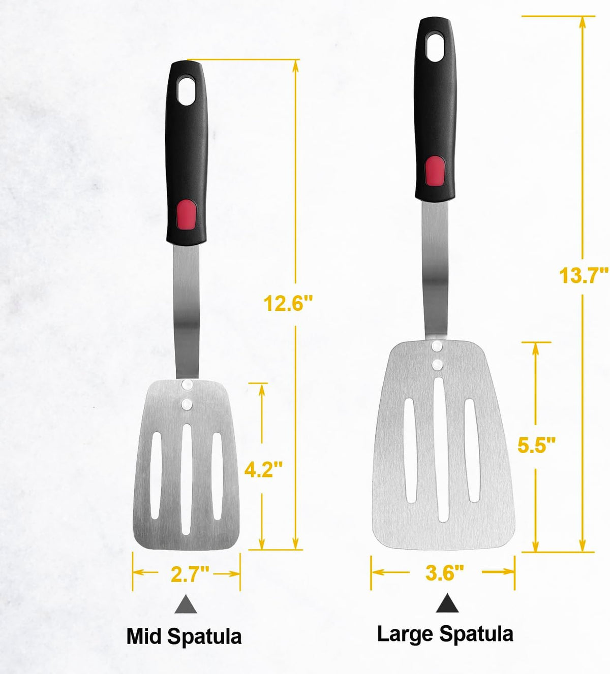 Stainless Steel Spatula, Flexible Metal Slotted Turner for Cast Iron Skillet, Thin Blade and Heat Resistant Silicone Handle, Great for Egg, Cookie, Meat, Crep, Small