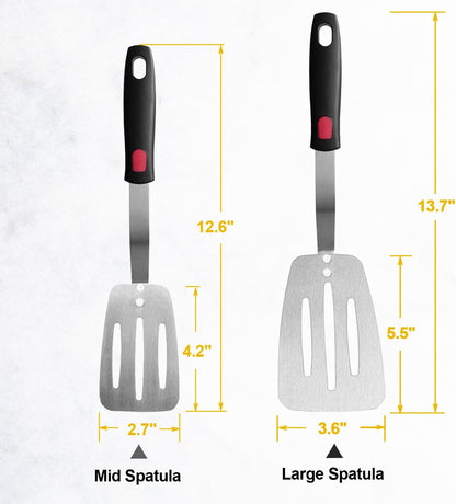 Stainless Steel Spatula, Flexible Metal Slotted Turner for Cast Iron Skillet, Thin Blade and Heat Resistant Silicone Handle, Great for Egg, Cookie, Meat, Crep, Small