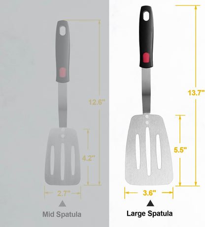 Stainless Steel Spatula, Flexible Metal Slotted Turner for Cast Iron Skillet, Thin Blade and Heat Resistant Silicone Handle, Great for Egg, Cookie, Meat, Crep, Small