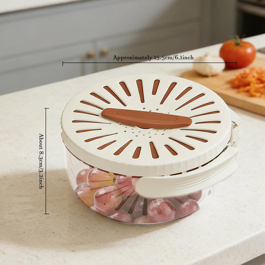 2026 New Draining Basket with Lid, Fruit Drainer Container with Handle, 2 in 1 Multi-function Drain Basket, For Rinsing Straining Vegetable Washing Fruit Portable Storage Container (Brown)