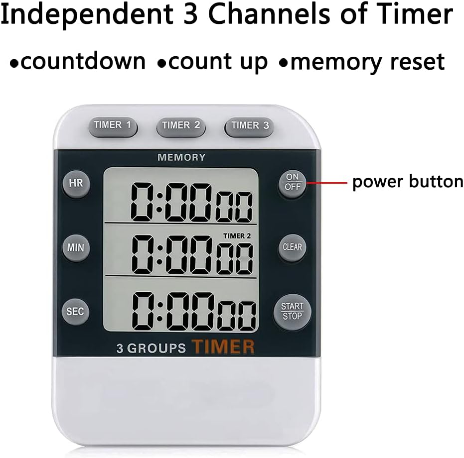 Digital Dual Kitchen Timer, Multiple Channels Countdown Timer | 3-Groups Triple Timer with Magnet-Back Memory-Preset Large Display Adjustable Volume, 3A Battery Included, Ideal for Cooking