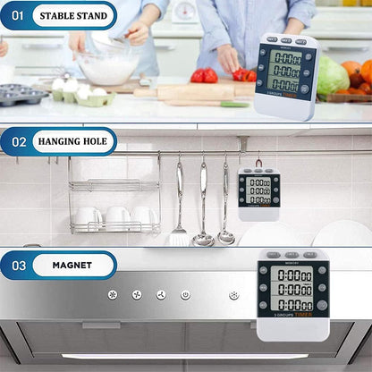 Digital Dual Kitchen Timer, Multiple Channels Countdown Timer | 3-Groups Triple Timer with Magnet-Back Memory-Preset Large Display Adjustable Volume, 3A Battery Included, Ideal for Cooking