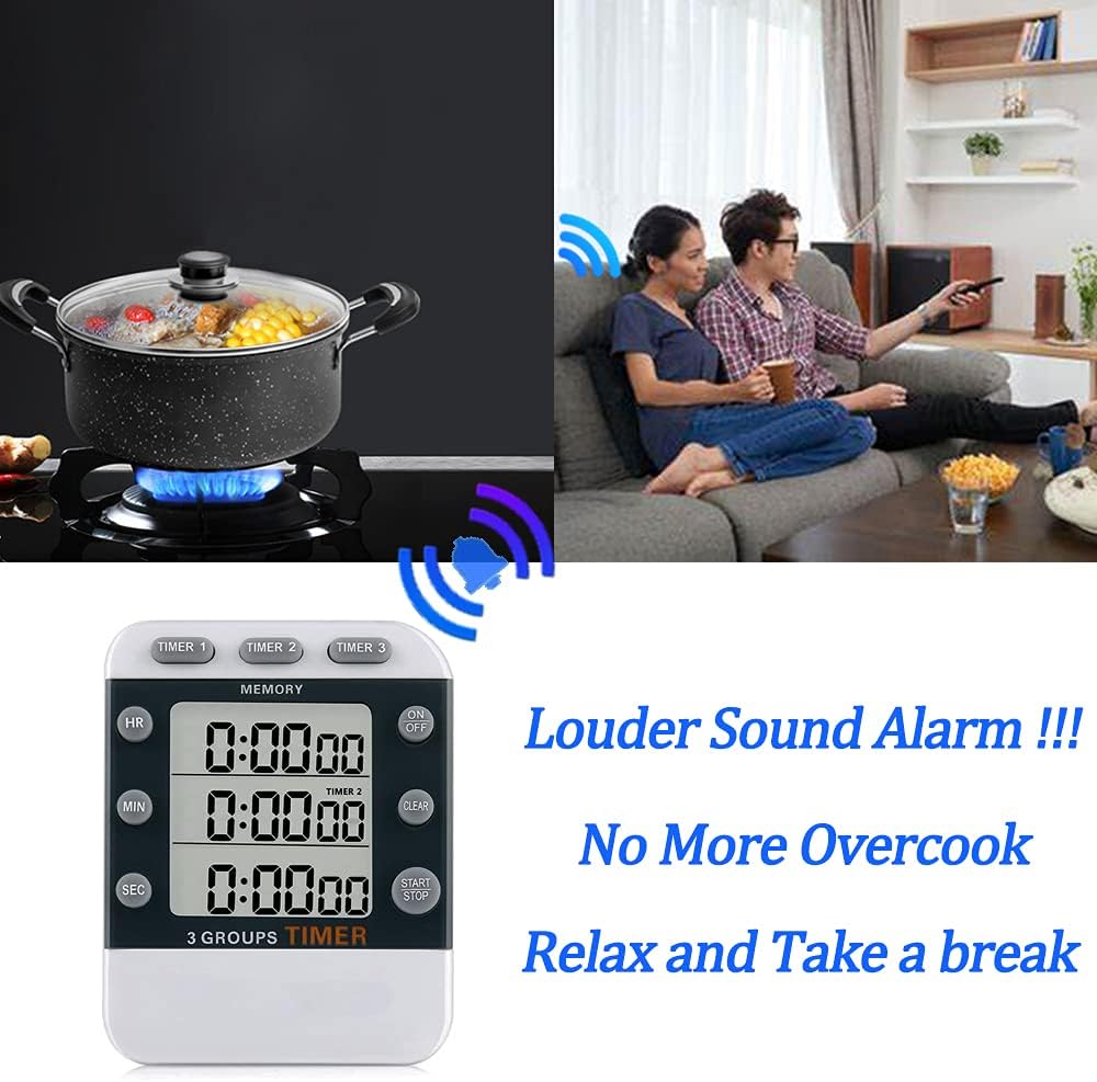 Digital Dual Kitchen Timer, Multiple Channels Countdown Timer | 3-Groups Triple Timer with Magnet-Back Memory-Preset Large Display Adjustable Volume, 3A Battery Included, Ideal for Cooking