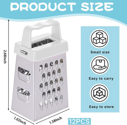 12 Pcs Mini Cheese Grater Stainless Steel Box Grater with 4 Sides Professional Fine Coarse Handheld Slicer Small Lemon Safe Zester Shredder for Kitchen Ginger Vegetable Potatoes Food