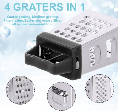 12 Pcs Mini Cheese Grater Stainless Steel Box Grater with 4 Sides Professional Fine Coarse Handheld Slicer Small Lemon Safe Zester Shredder for Kitchen Ginger Vegetable Potatoes Food