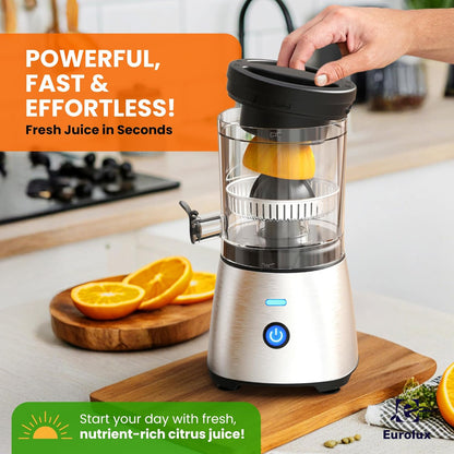 Electric Citrus Juicer Stainless Steel | Premium Hands-Free One-Touch Orange Juice Squeezer for Oranges, Lemons, and Limes | Quiet Operation, Easy to Clean, Countertop Small Kitchen Appliance
