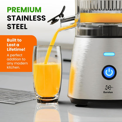 Electric Citrus Juicer Stainless Steel | Premium Hands-Free One-Touch Orange Juice Squeezer for Oranges, Lemons, and Limes | Quiet Operation, Easy to Clean, Countertop Small Kitchen Appliance