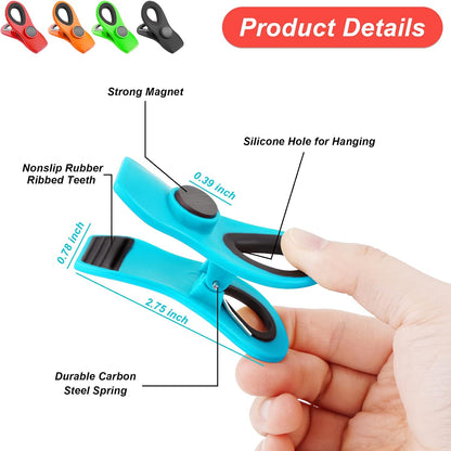 12 Pack Chip Clips Bag Clips, Magnetic Bag Clip for Food Storage | Heavy duty, plastic food clip for chips, snack, kitchen, refrigerator, garden, sewing, fabric, clothes pins