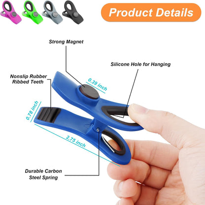 12 Pack Chip Clips Bag Clips, Magnetic Bag Clip for Food Storage | Heavy duty, plastic food clip for chips, snack, kitchen, refrigerator, garden, sewing, fabric, clothes pins