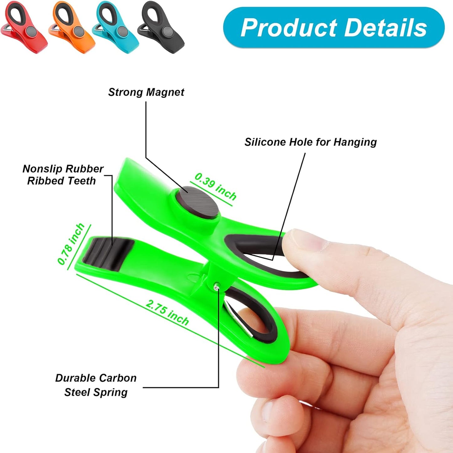 12 Pack Chip Clips Bag Clips, Magnetic Bag Clip for Food Storage | Heavy duty, plastic food clip for chips, snack, kitchen, refrigerator, garden, sewing, fabric, clothes pins