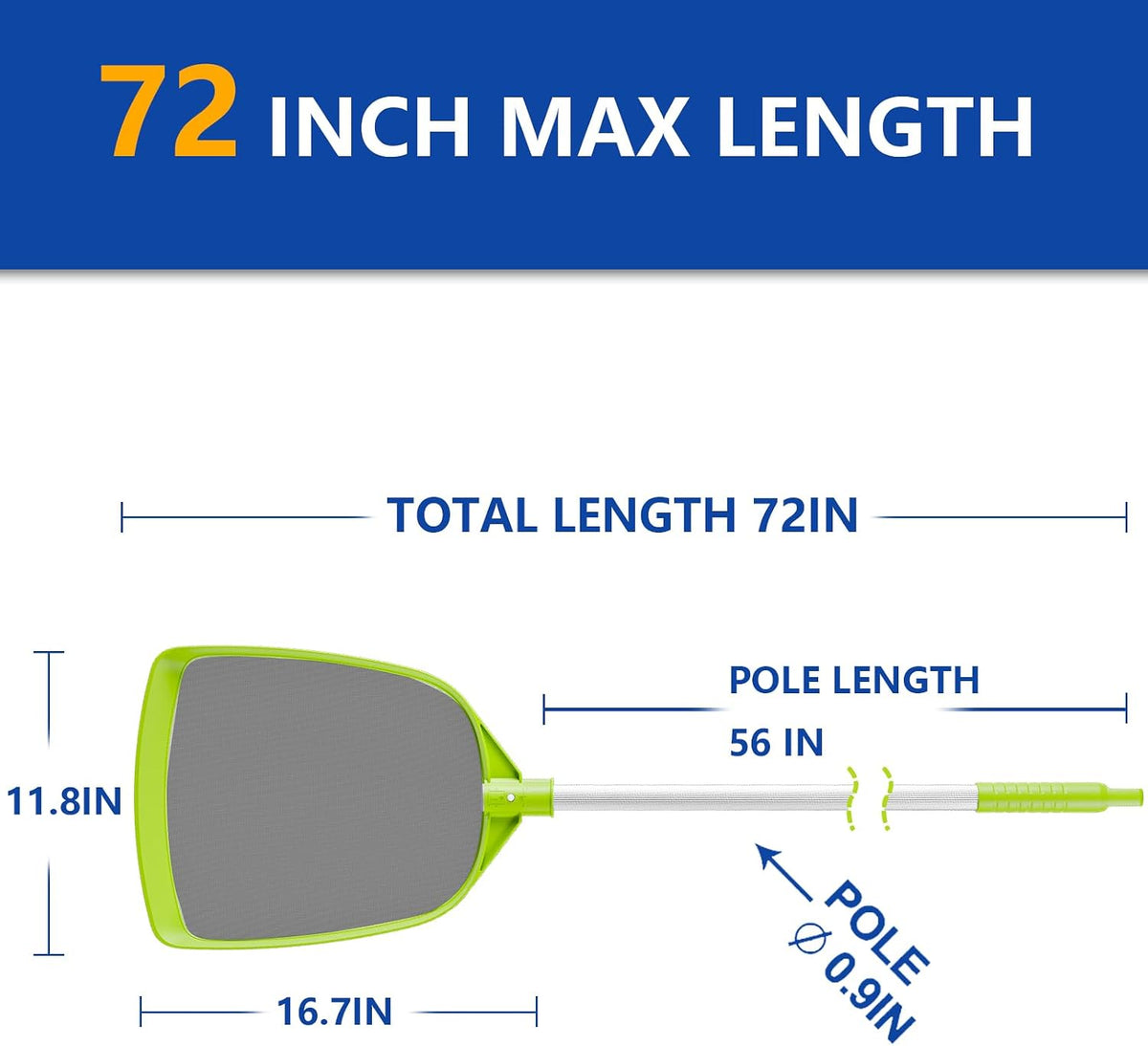 Pool Skimmer Net with Pole, Ultra-Fine Mesh, 72-Inch Total Length