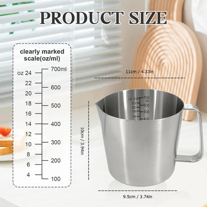 Stainless Steel Measuring Cup, Dual Scale 700ml 24oz with Handle