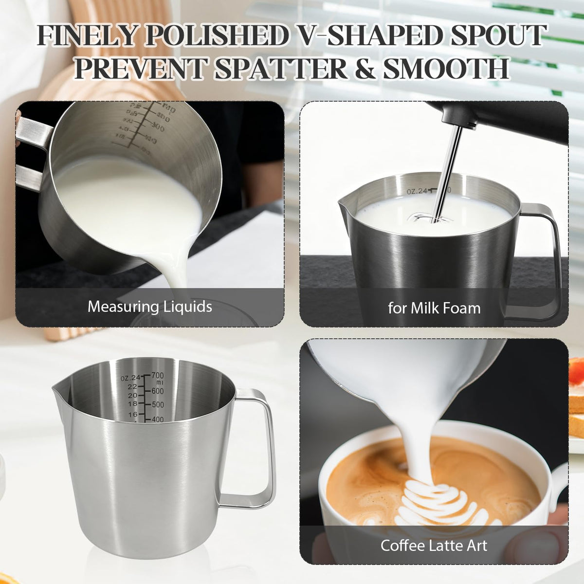 Stainless Steel Measuring Cup, Dual Scale 700ml 24oz with Handle