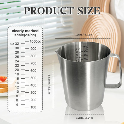 Stainless Steel Measuring Cup, Dual Scale 700ml 24oz with Handle