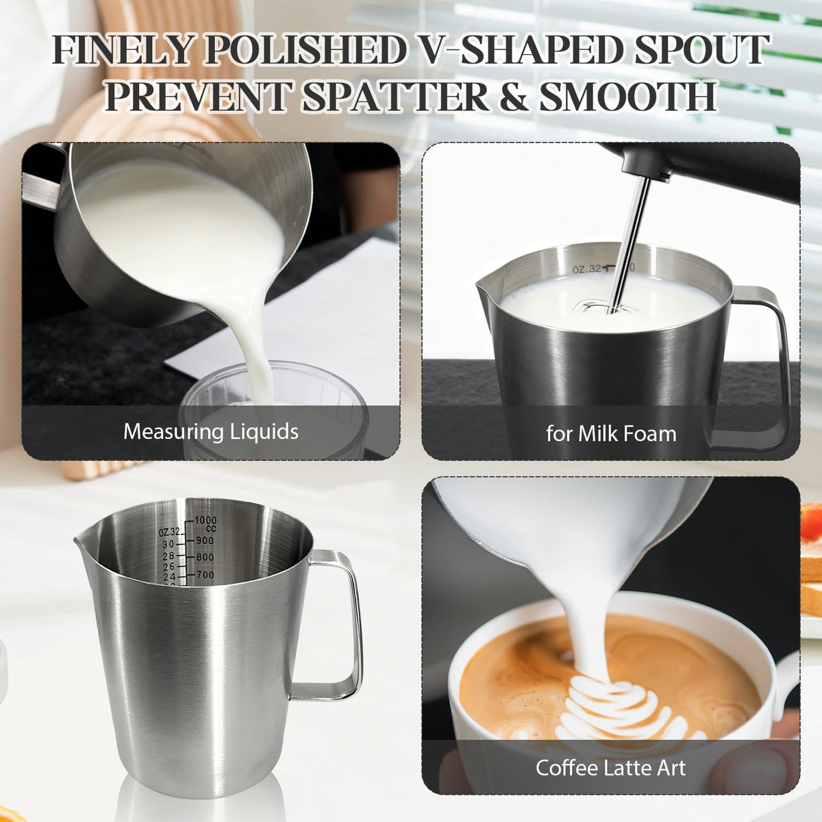 Stainless Steel Measuring Cup, Dual Scale 700ml 24oz with Handle