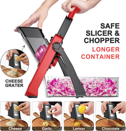 SupMaKin 8 IN 1 Upgraded Safe Mandoline Slicer,Multi Vegetable Chopper,Potato Slicer, Onion Chopper with Drain Basket Storage Container, Cheese Grater Kitchen Chopping Artifact (Black)