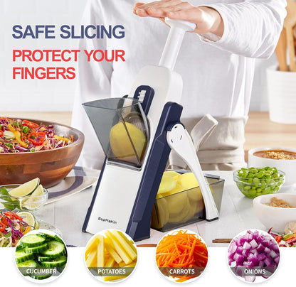 SupMaKin 8 IN 1 Upgraded Safe Mandoline Slicer,Multi Vegetable Chopper,Potato Slicer, Onion Chopper with Drain Basket Storage Container, Cheese Grater Kitchen Chopping Artifact (Black)