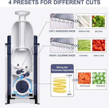 SupMaKin 8 IN 1 Upgraded Safe Mandoline Slicer,Multi Vegetable Chopper,Potato Slicer, Onion Chopper with Drain Basket Storage Container, Cheese Grater Kitchen Chopping Artifact (Black)