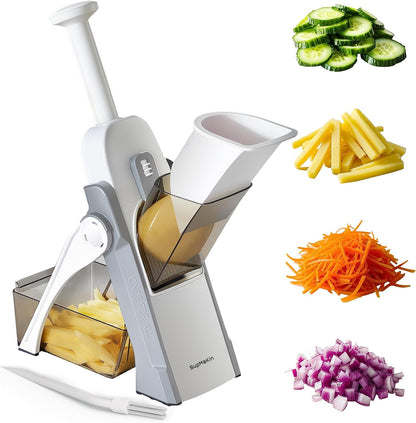 SupMaKin 8 IN 1 Upgraded Safe Mandoline Slicer,Multi Vegetable Chopper,Potato Slicer, Onion Chopper with Drain Basket Storage Container, Cheese Grater Kitchen Chopping Artifact (Black)