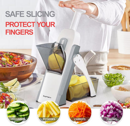 SupMaKin 8 IN 1 Upgraded Safe Mandoline Slicer,Multi Vegetable Chopper,Potato Slicer, Onion Chopper with Drain Basket Storage Container, Cheese Grater Kitchen Chopping Artifact (Black)