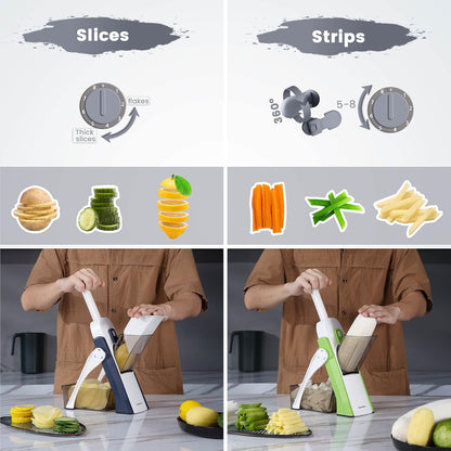 SupMaKin 8 IN 1 Upgraded Safe Mandoline Slicer,Multi Vegetable Chopper,Potato Slicer, Onion Chopper with Drain Basket Storage Container, Cheese Grater Kitchen Chopping Artifact (Black)
