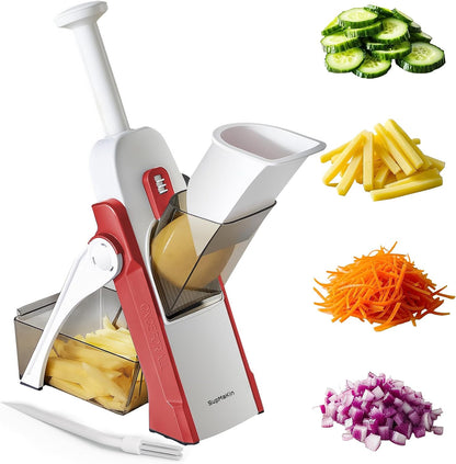 SupMaKin 8 IN 1 Upgraded Safe Mandoline Slicer,Multi Vegetable Chopper,Potato Slicer, Onion Chopper with Drain Basket Storage Container, Cheese Grater Kitchen Chopping Artifact (Black)