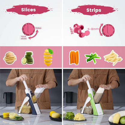 SupMaKin 8 IN 1 Upgraded Safe Mandoline Slicer,Multi Vegetable Chopper,Potato Slicer, Onion Chopper with Drain Basket Storage Container, Cheese Grater Kitchen Chopping Artifact (Black)