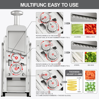 SupMaKin 8 IN 1 Upgraded Safe Mandoline Slicer,Multi Vegetable Chopper,Potato Slicer, Onion Chopper with Drain Basket Storage Container, Cheese Grater Kitchen Chopping Artifact (Black)