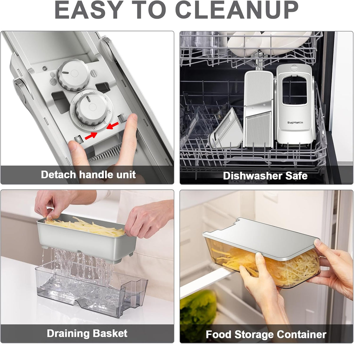 SupMaKin 8 IN 1 Upgraded Safe Mandoline Slicer,Multi Vegetable Chopper,Potato Slicer, Onion Chopper with Drain Basket Storage Container, Cheese Grater Kitchen Chopping Artifact (Black)