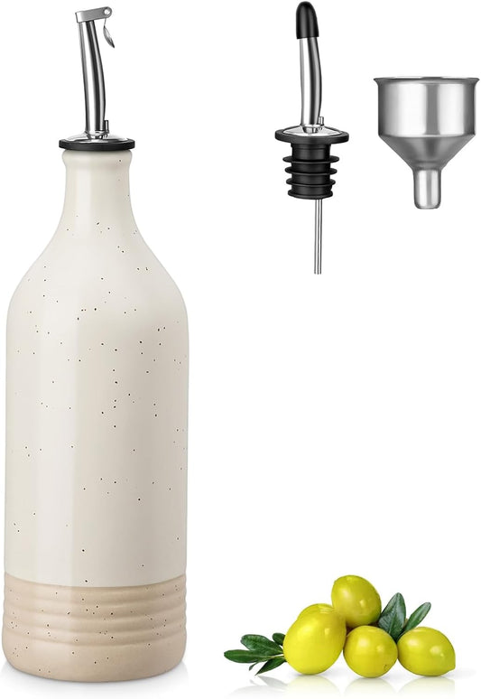 20 Oz Ceramic Olive Oil Dispenser Bottle, Oil and Vinegar, Cream | Drip Free Spout and Airtight Seal, Handcrafted Ceramic with Unique Rustic Design, Versatile for Oil, Vinegar, and Dressings