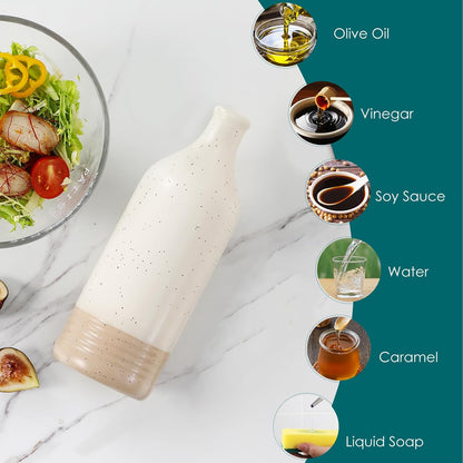 20 Oz Ceramic Olive Oil Dispenser Bottle, Oil and Vinegar, Cream | Drip Free Spout and Airtight Seal, Handcrafted Ceramic with Unique Rustic Design, Versatile for Oil, Vinegar, and Dressings