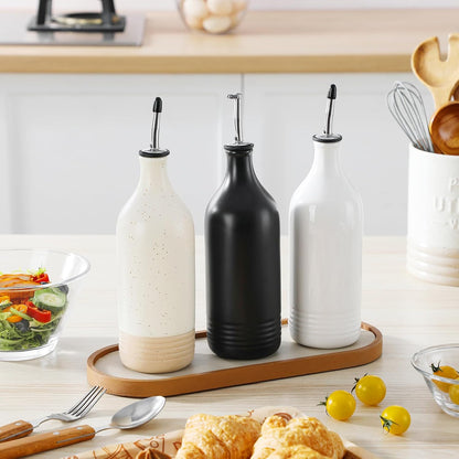 20 Oz Ceramic Olive Oil Dispenser Bottle, Oil and Vinegar, Cream | Drip Free Spout and Airtight Seal, Handcrafted Ceramic with Unique Rustic Design, Versatile for Oil, Vinegar, and Dressings