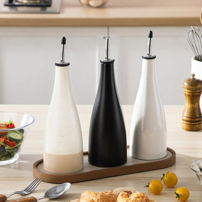 20 Oz Ceramic Olive Oil Dispenser Bottle, Oil and Vinegar, Cream | Drip Free Spout and Airtight Seal, Handcrafted Ceramic with Unique Rustic Design, Versatile for Oil, Vinegar, and Dressings
