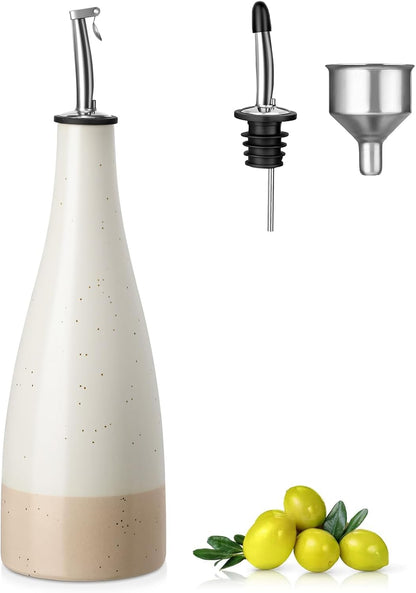 20 Oz Ceramic Olive Oil Dispenser Bottle, Oil and Vinegar, Cream | Drip Free Spout and Airtight Seal, Handcrafted Ceramic with Unique Rustic Design, Versatile for Oil, Vinegar, and Dressings