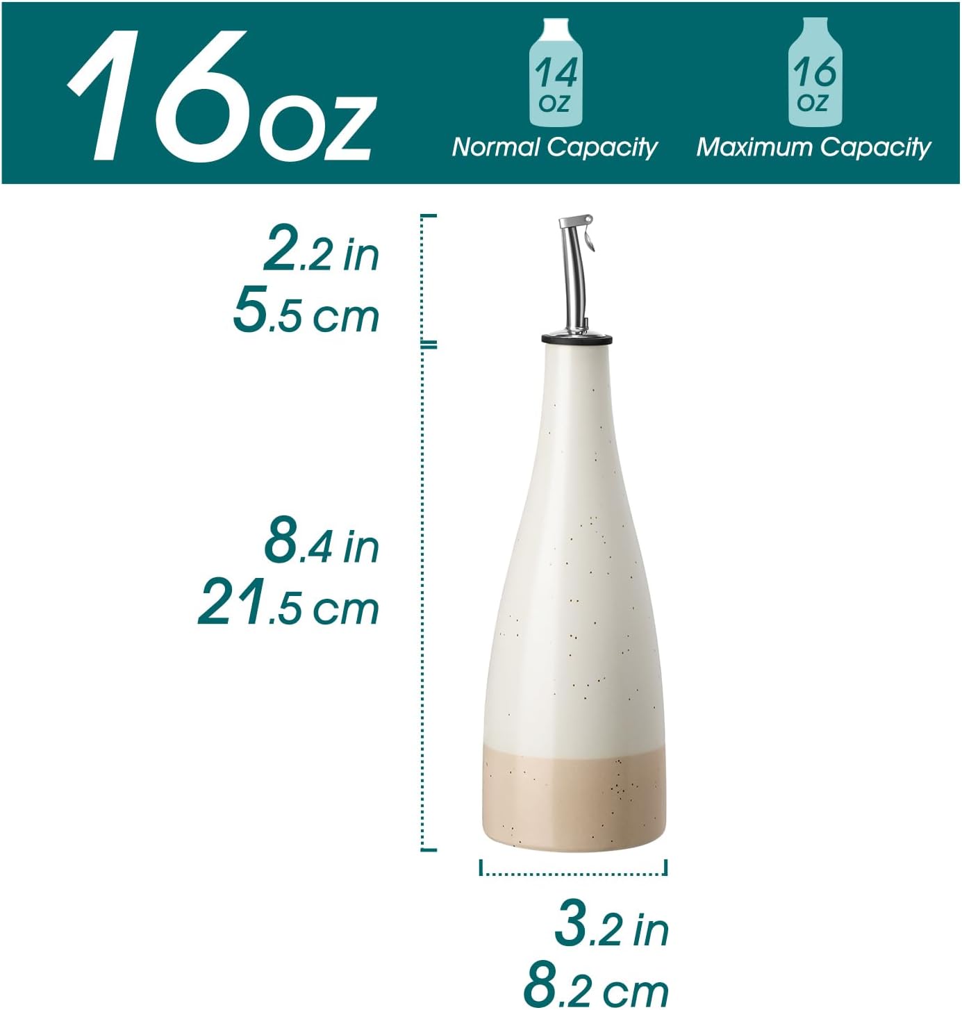 20 Oz Ceramic Olive Oil Dispenser Bottle, Oil and Vinegar, Cream | Drip Free Spout and Airtight Seal, Handcrafted Ceramic with Unique Rustic Design, Versatile for Oil, Vinegar, and Dressings