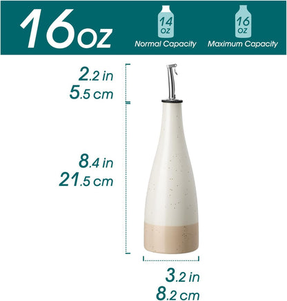 20 Oz Ceramic Olive Oil Dispenser Bottle, Oil and Vinegar, Cream | Drip Free Spout and Airtight Seal, Handcrafted Ceramic with Unique Rustic Design, Versatile for Oil, Vinegar, and Dressings