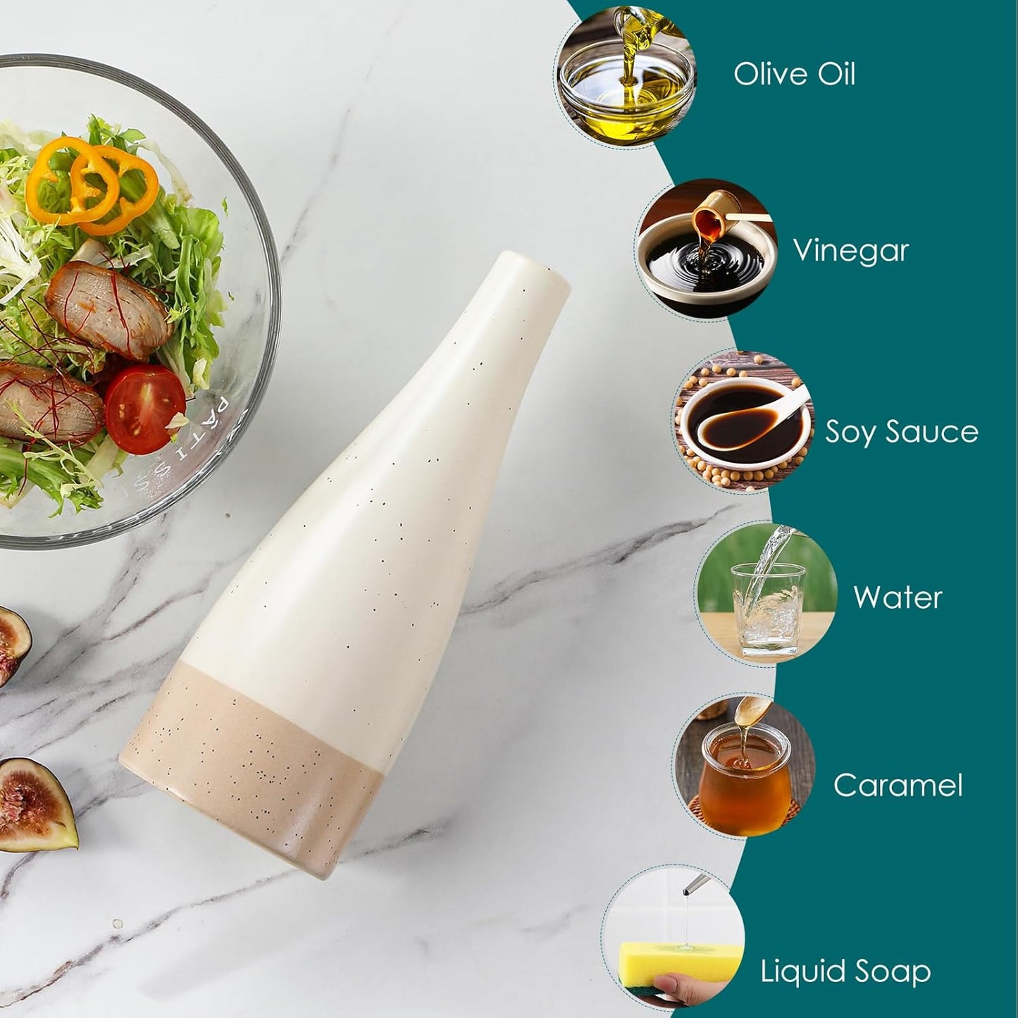 20 Oz Ceramic Olive Oil Dispenser Bottle, Oil and Vinegar, Cream | Drip Free Spout and Airtight Seal, Handcrafted Ceramic with Unique Rustic Design, Versatile for Oil, Vinegar, and Dressings