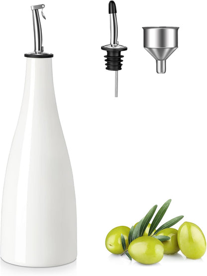 20 Oz Ceramic Olive Oil Dispenser Bottle, Oil and Vinegar, Cream | Drip Free Spout and Airtight Seal, Handcrafted Ceramic with Unique Rustic Design, Versatile for Oil, Vinegar, and Dressings