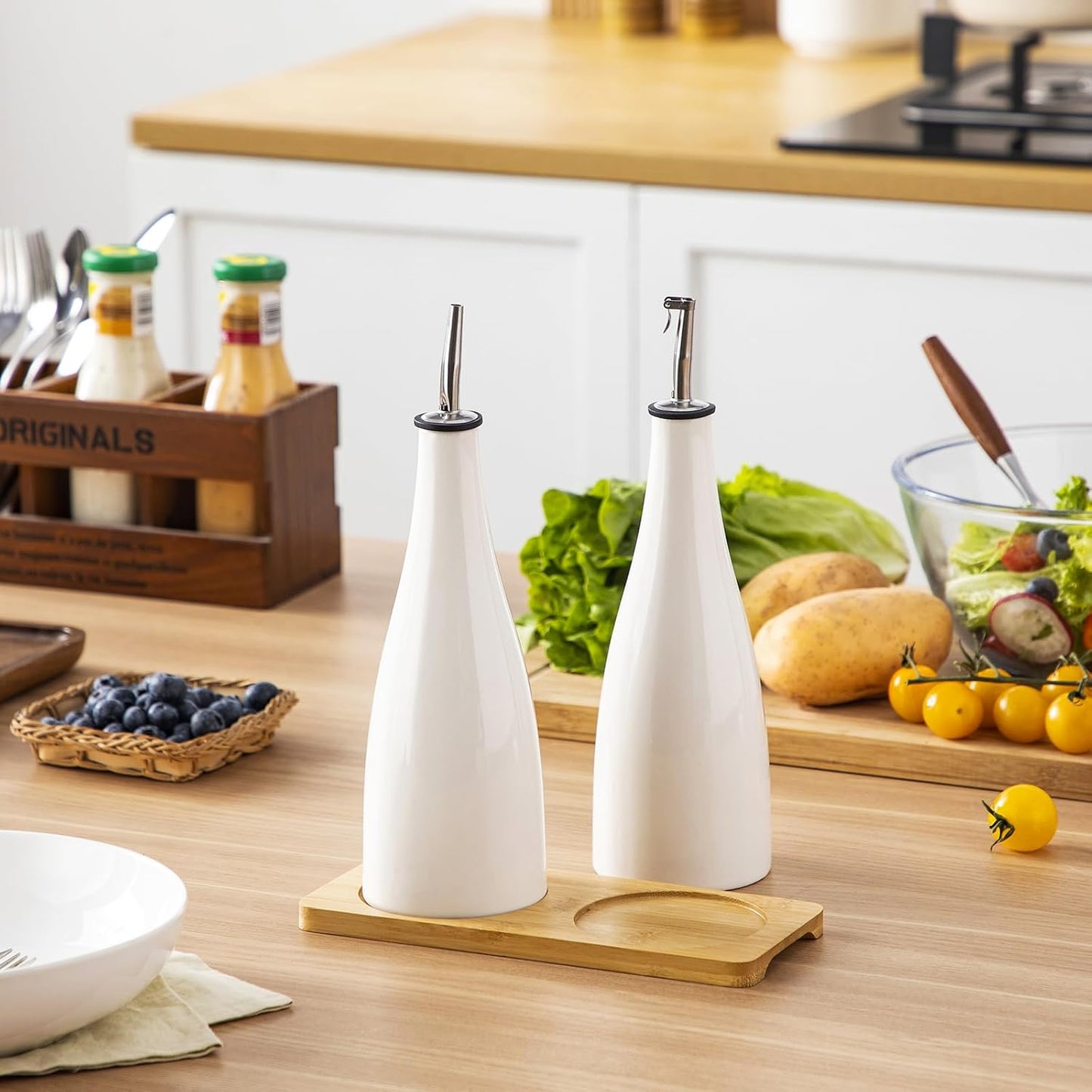 20 Oz Ceramic Olive Oil Dispenser Bottle, Oil and Vinegar, Cream | Drip Free Spout and Airtight Seal, Handcrafted Ceramic with Unique Rustic Design, Versatile for Oil, Vinegar, and Dressings