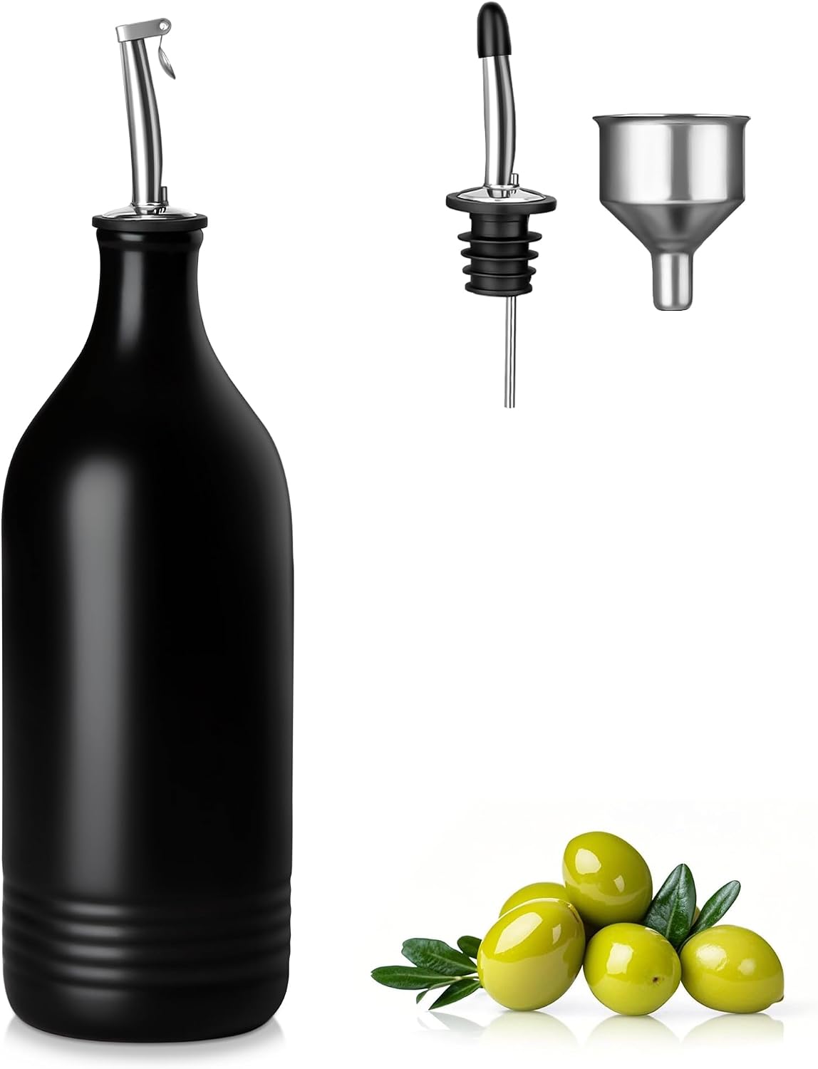 20 Oz Ceramic Olive Oil Dispenser Bottle, Oil and Vinegar, Cream | Drip Free Spout and Airtight Seal, Handcrafted Ceramic with Unique Rustic Design, Versatile for Oil, Vinegar, and Dressings
